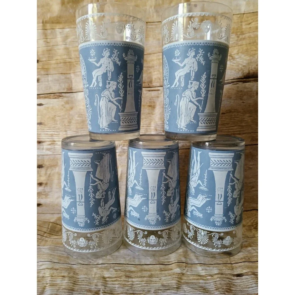 Jeannette Glass Corinthian Blue 5 Tumblers Flat 5